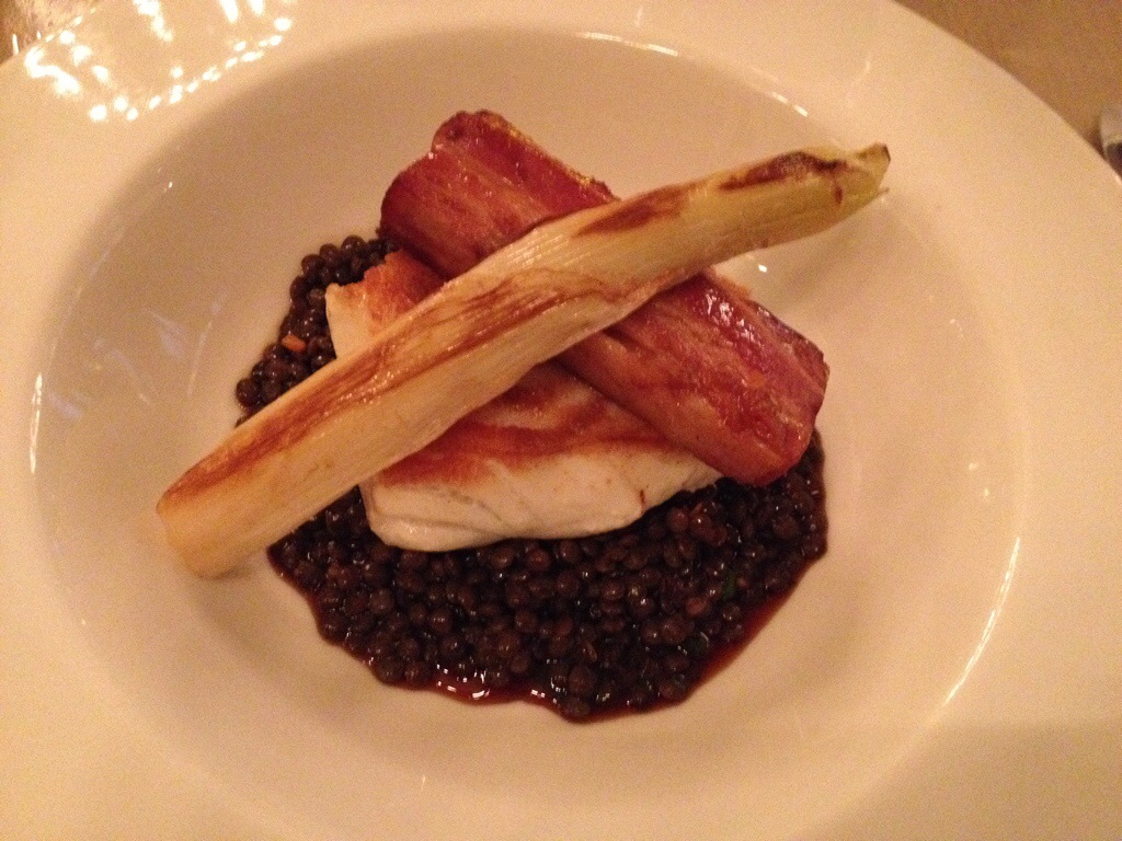 Cod, bacon and lentils