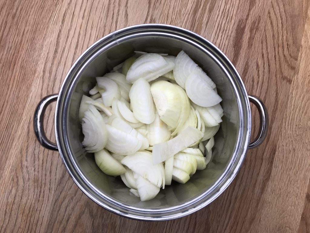 Chopped onions in a pan