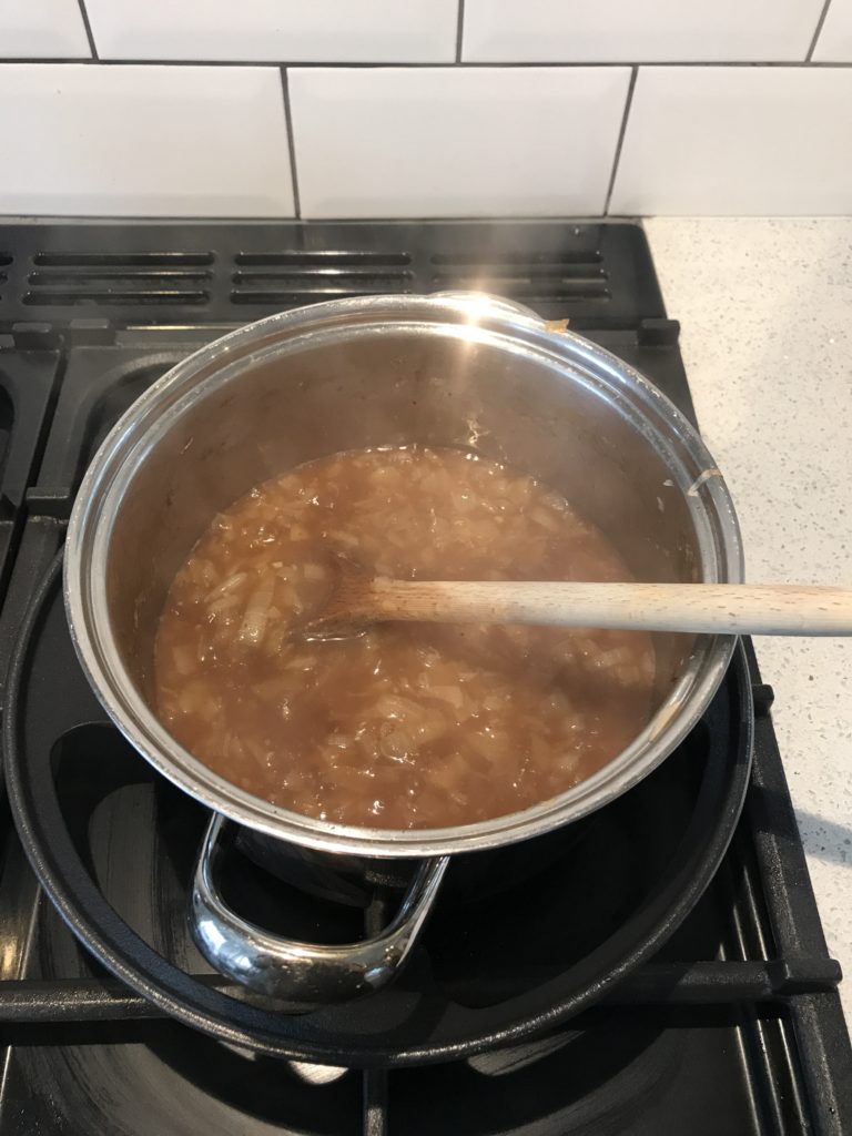Onions with stock added