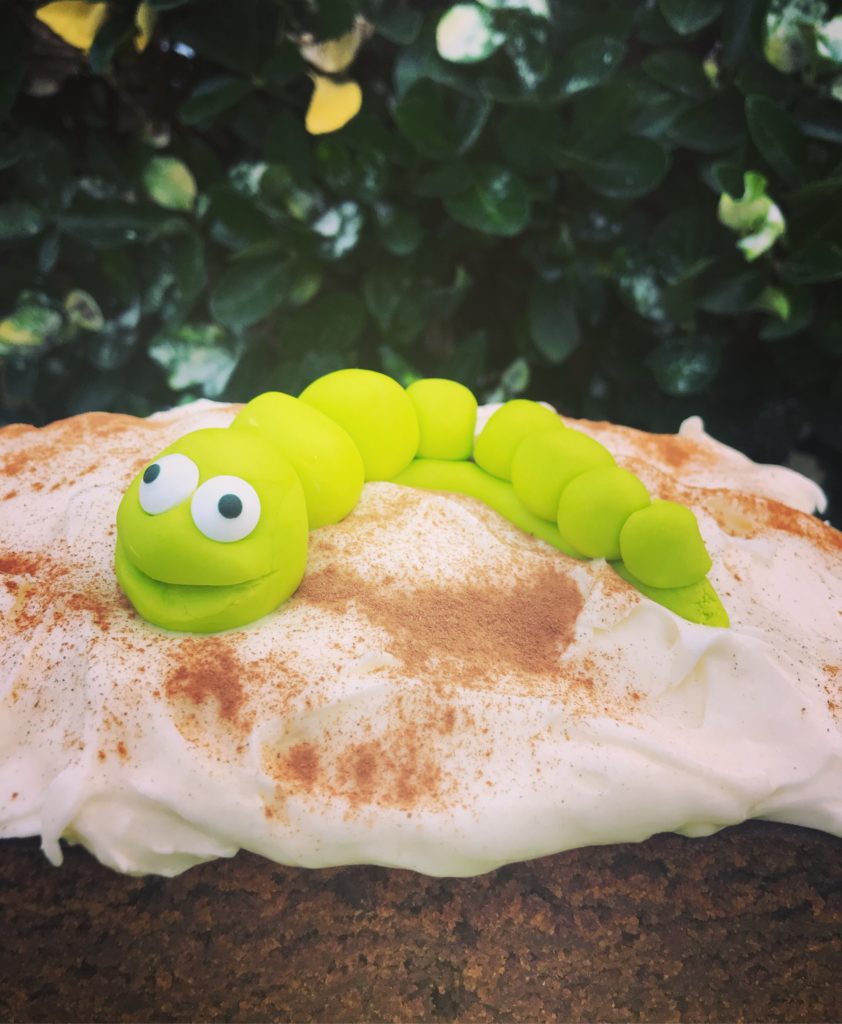 close up caterpillar pumpkin spice latte cake