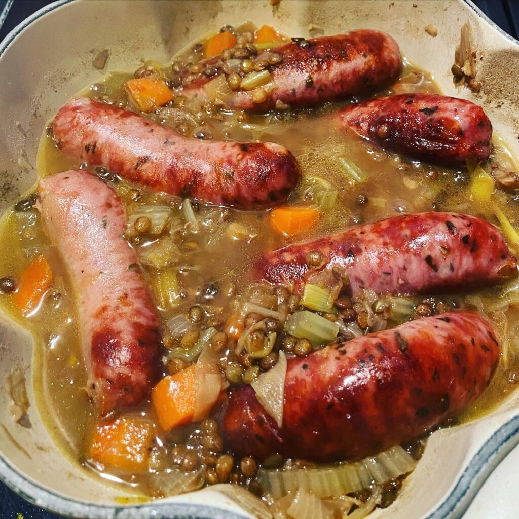 Toulouse sausages and Puy lentils